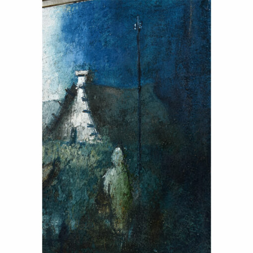 Nautical and Figural Village Painting in White and Blue Vintage 1972