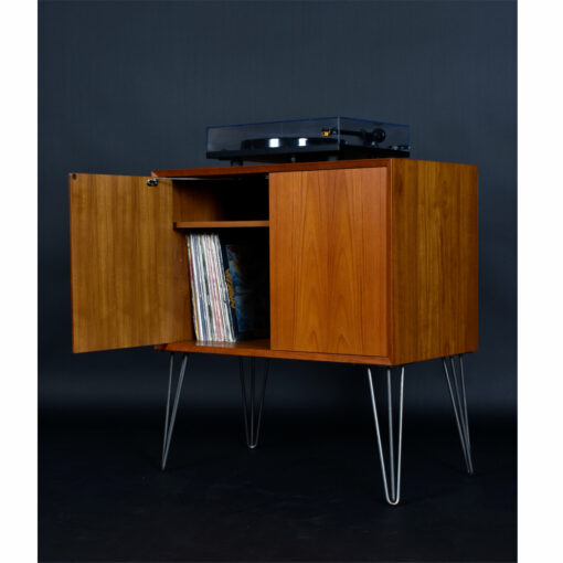 Mid Century Modern Danish Teak CADO Record Cabinet on Hairpin Legs