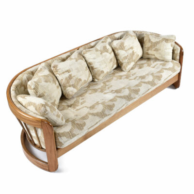 Beige, cream and brown Howard Furniture crescent shaped vintage couch
