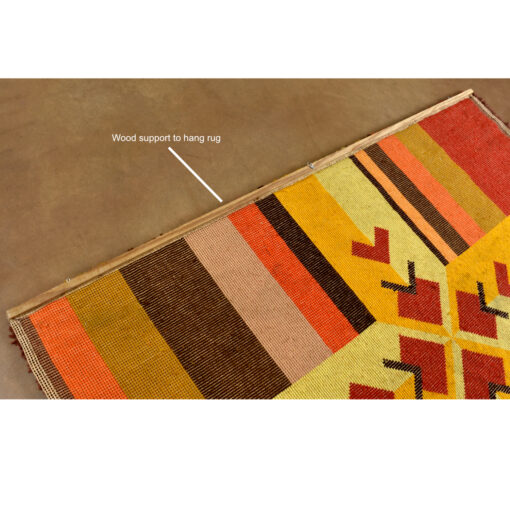 Red orange yellow and brown Scandinavian rya rug area rug wall hanging vintage 1970s.