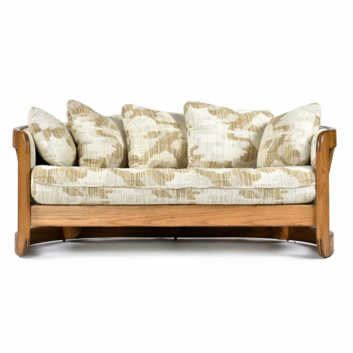 Howard vintage 1980s oak frame curved loveseat sofa