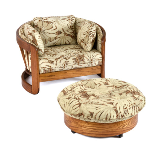 Vintage 1980s Solid Oak Barrel Chair with Matching Ottoman by Howard Furniture