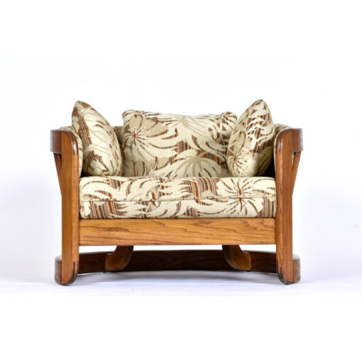 Vintage 1980s Solid Oak Barrel Chair with Matching Ottoman by Howard Furniture