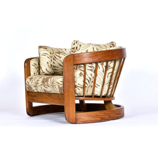 Vintage 1980s Solid Oak Barrel Chair with Matching Ottoman by Howard Furniture