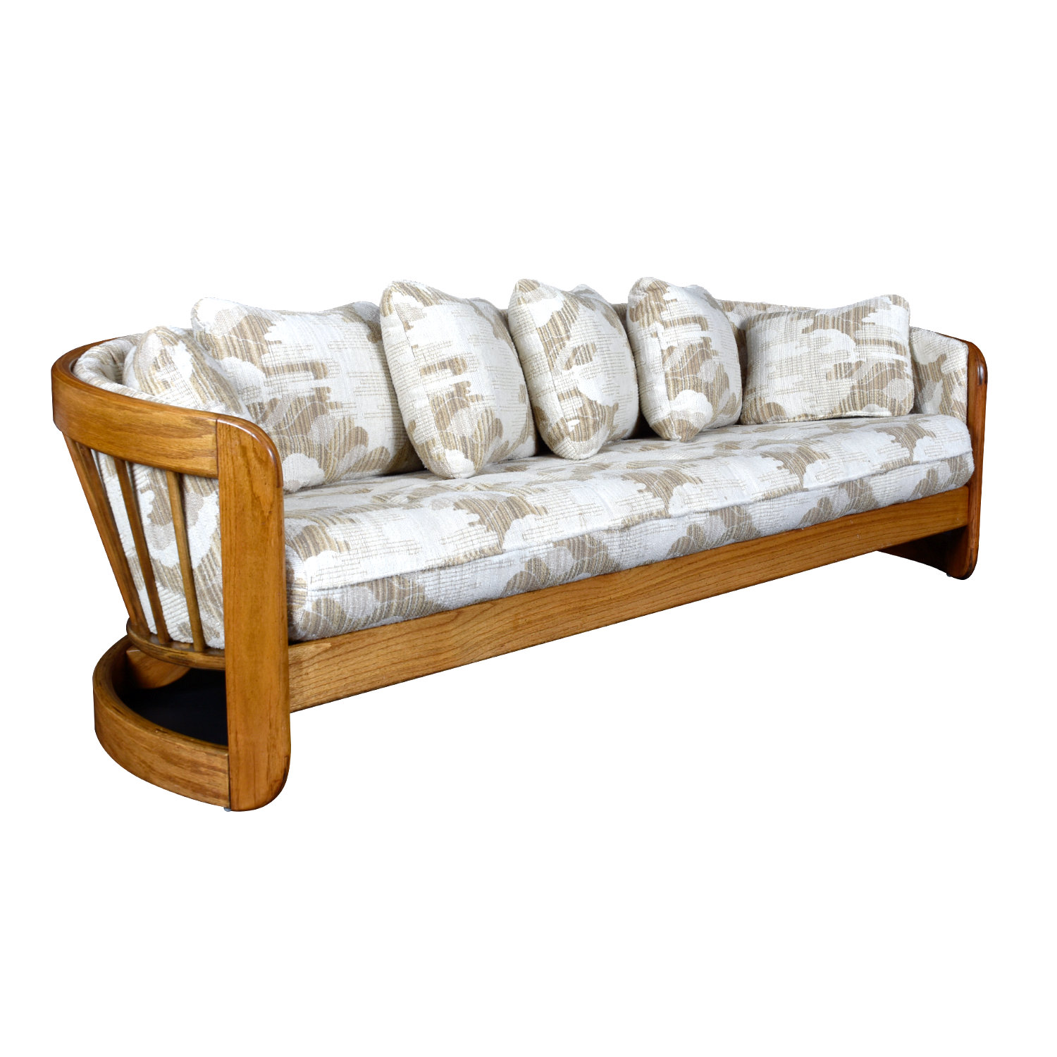 Howard Furniture Crescent Shaped Curved Wood Frame Curved Spindle Back Sofa