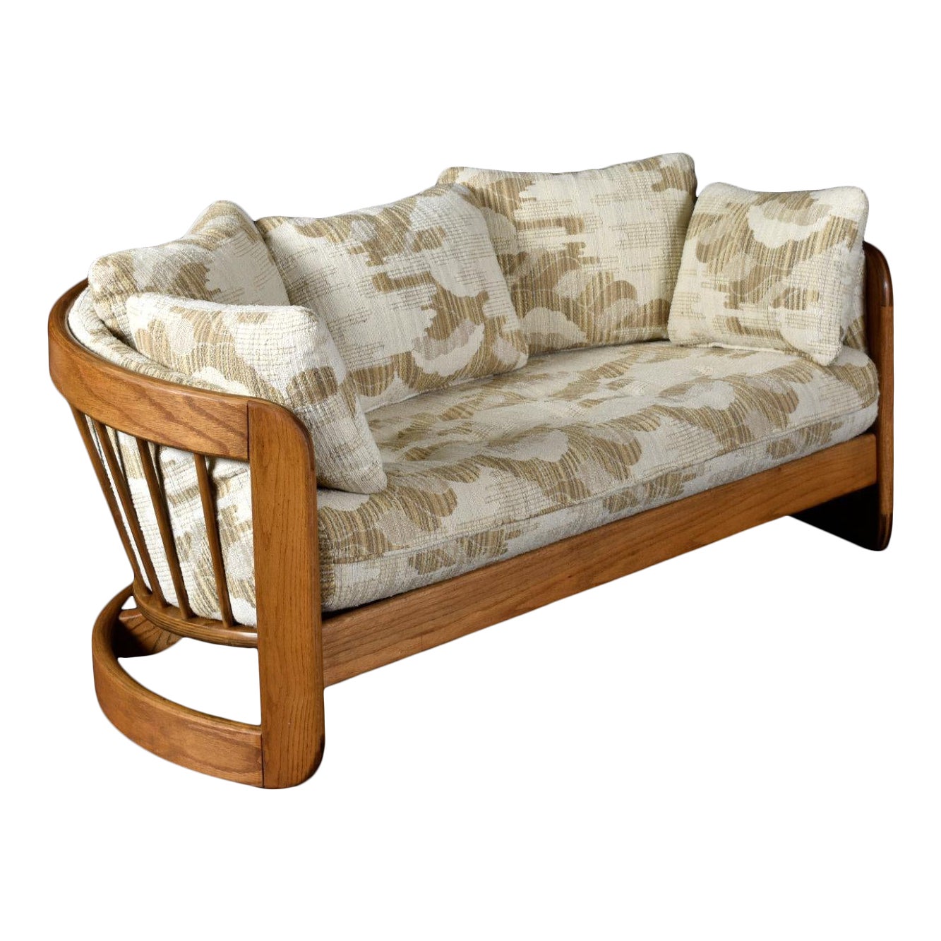 Howard Solid Oak Wood Frame Barrel Shaped Loveseat Sofa