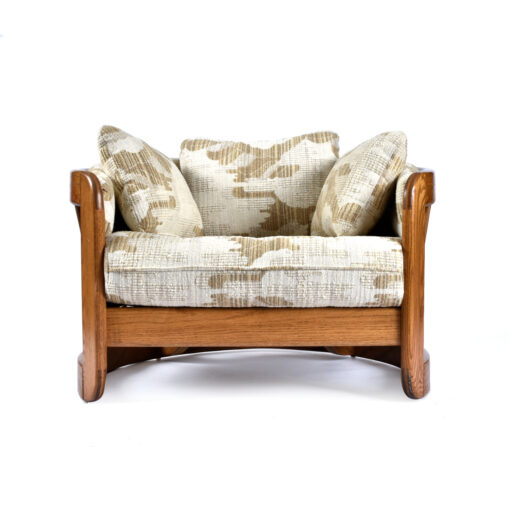 1980s Howard Solid Oak Barrel Shaped Tub Chair and Ottoman