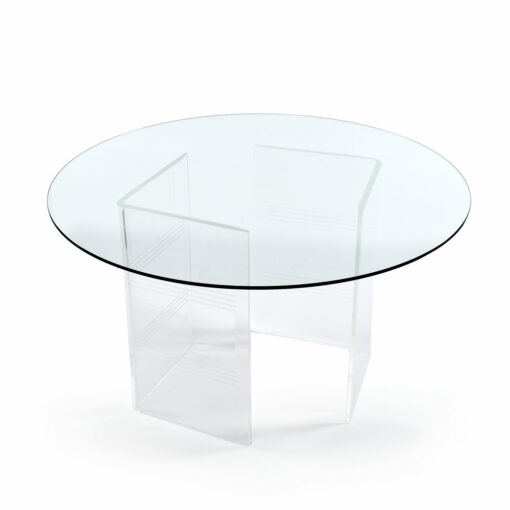 Round glass topped Lucite pedestal dining table