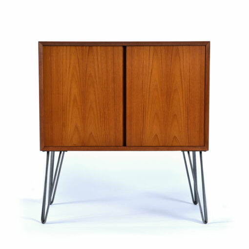 Mid Century Modern Danish Teak CADO Record Cabinet on Hairpin Legs