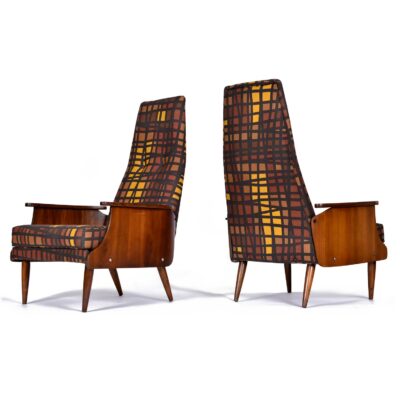 Dramatic High Back Adrian Pearsall Style Arm Chairs