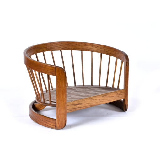 Vintage 1980s Solid Oak Barrel Chair with Matching Ottoman by Howard Furniture