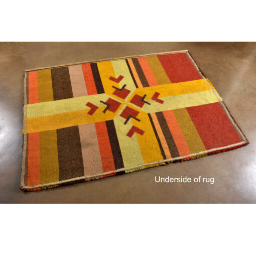 Red orange yellow and brown Scandinavian rya rug area rug wall hanging vintage 1970s.