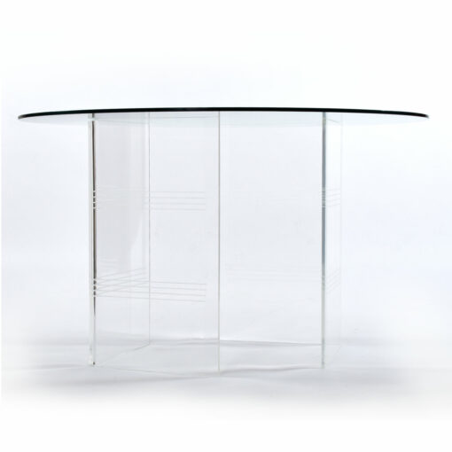 Lucite dining table with pedestal bases and circular glass