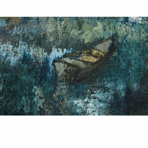 Nautical and Figural Village Painting in White and Blue Vintage 1972