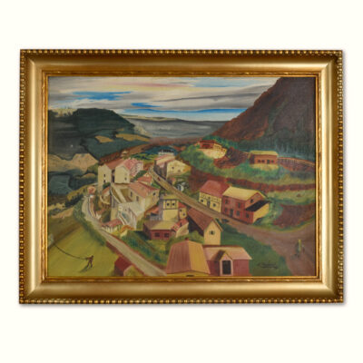 1949 Village in The Valley Landscape Painting by Thompson