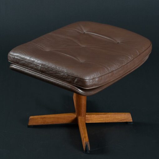 Madsen & Schubel Leather and Teak Danish Swivel Recliner Lounge Chair
