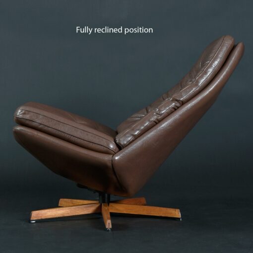 Madsen & Schubel Leather and Teak Danish Swivel Recliner Lounge Chair