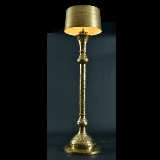 Antique Middle Eastern Arabic Embossed Hammered Brass Floor Lamp