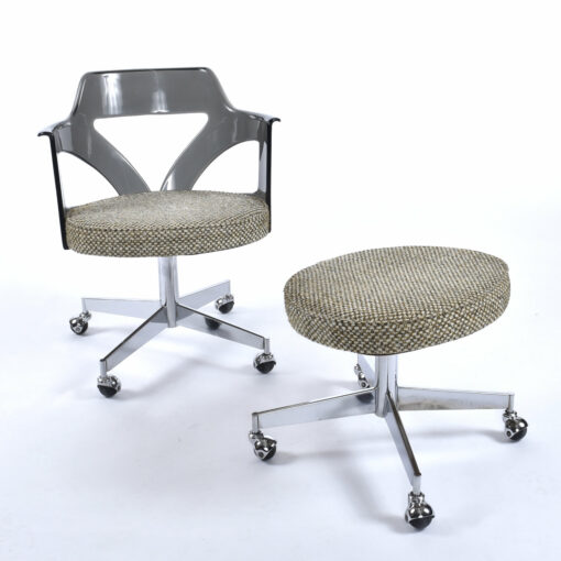 Vintage 1970s Space Age chair and stool on casters