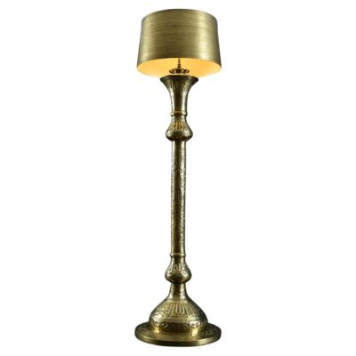 Antique Middle Eastern Arabic Embossed Hammered Brass Floor Lamp