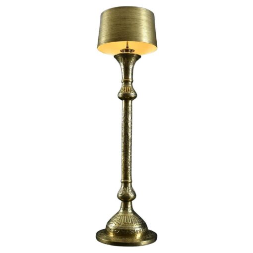 Antique Middle Eastern Arabic Embossed Hammered Brass Floor Lamp