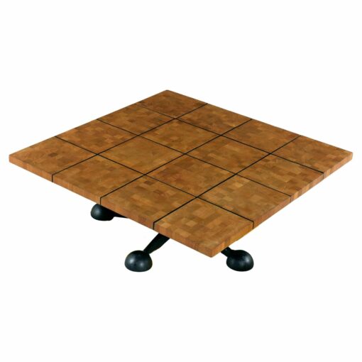 Large Square Solid Teak Danish Parquet Coffee Table on Iron Jax Base