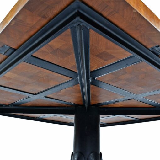 Large Square Solid Teak Danish Parquet Coffee Table on Iron Jax Base
