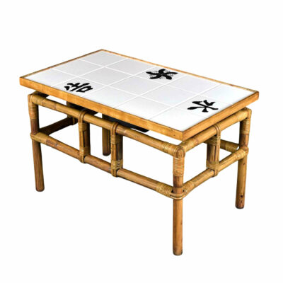 Ficks Reed White Tile Asian Rattan End Table