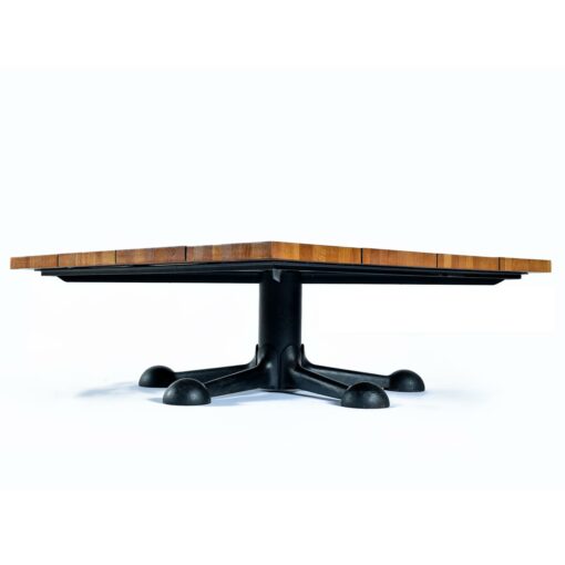 Large Square Solid Teak Danish Parquet Coffee Table on Iron Jax Base