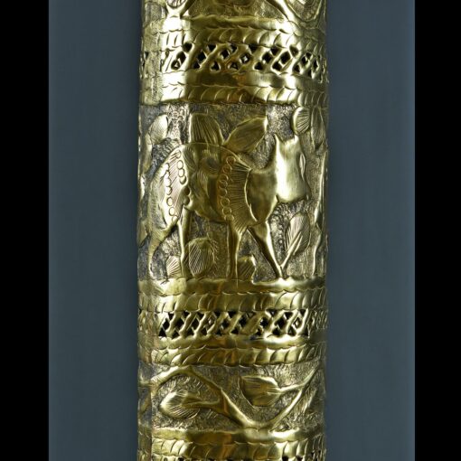 Antique Middle Eastern Arabic Embossed Hammered Brass Floor Lamp