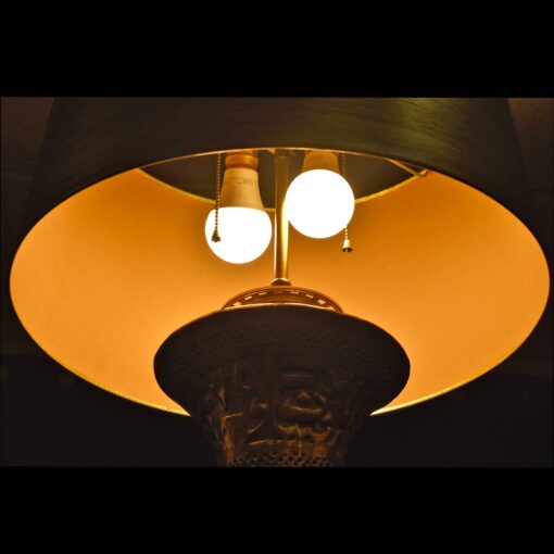 Antique Middle Eastern Arabic Embossed Hammered Brass Floor Lamp