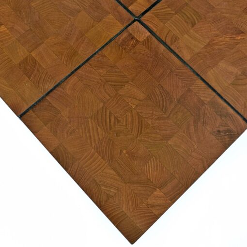 Large Square Solid Teak Danish Parquet Coffee Table on Iron Jax Base