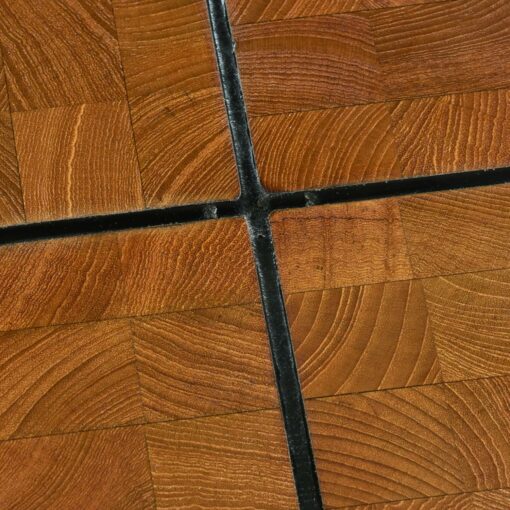 Large Square Solid Teak Danish Parquet Coffee Table on Iron Jax Base