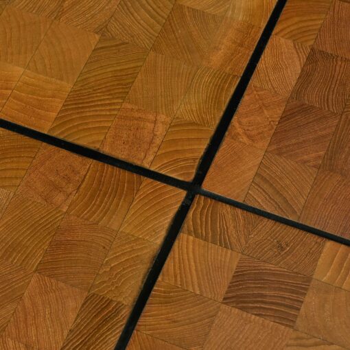 Large Square Solid Teak Danish Parquet Coffee Table on Iron Jax Base