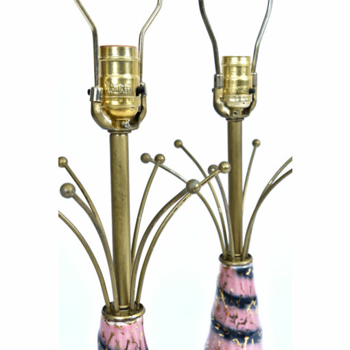 Pink Gold And Black Atomic Age Ceramic Mid Century Modern Table Lamps