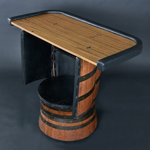 Brothers Furniture Mid-Century Modern Whiskey Barrel Bar with Bar Stools
