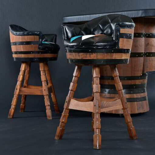 Brothers Furniture Mid-Century Modern Whiskey Barrel Bar with Bar Stools