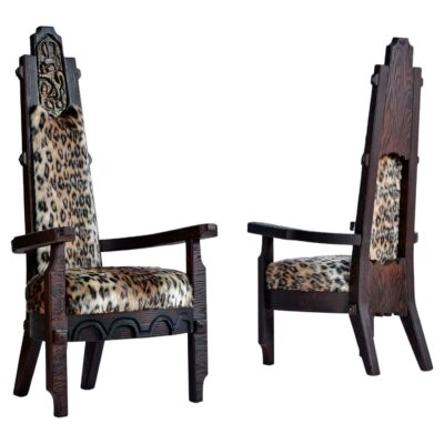 Witco Faux Leopard Tiki Throne King and Queen Chairs