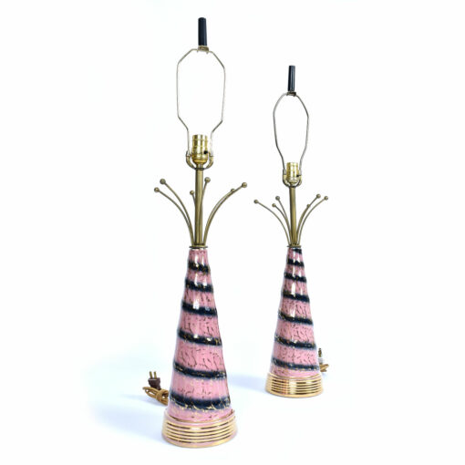Pink Gold And Black Atomic Age Ceramic Mid Century Modern Table Lamps