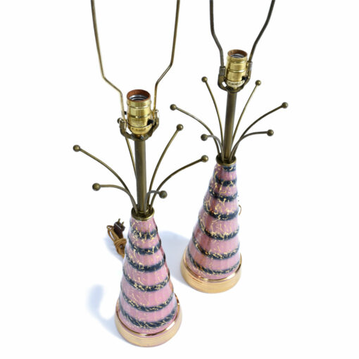 Pink Gold And Black Atomic Age Ceramic Mid Century Modern Table Lamps