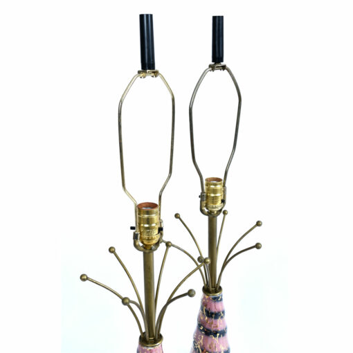 Pink Gold And Black Atomic Age Ceramic Mid Century Modern Table Lamps
