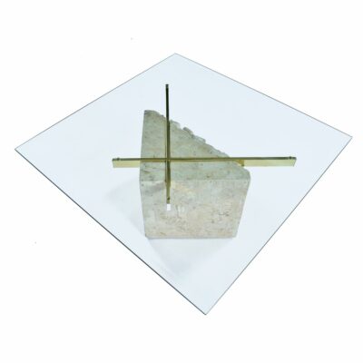 Brass and Glass Tessellated Stone Pedestal Coffee Table