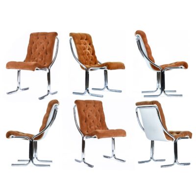 1970s Tufted Butterscotch Velvet Chrome Scoop Chairs by Daystrom
