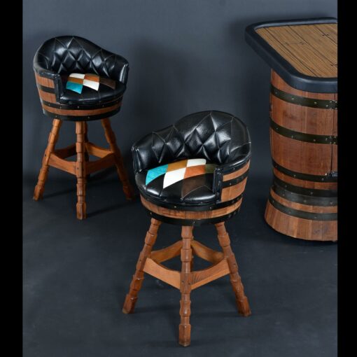 Brothers Furniture Mid-Century Modern Whiskey Barrel Bar with Bar Stools