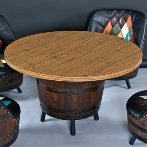 Brothers Furniture Vintage Whiskey Barrel Dining Set Gaming Table