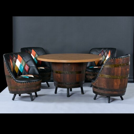 Brothers Furniture Vintage Whiskey Barrel Dining Set Gaming Table