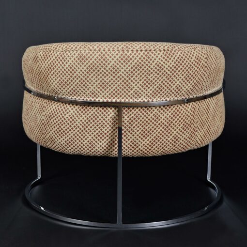Vintage 1970s Beige and Brown Barrel Tub Chair with Chrome Base