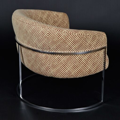 Vintage 1970s Beige and Brown Barrel Tub Chair with Chrome Base