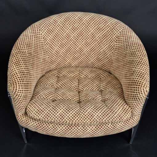 Vintage 1970s Beige and Brown Barrel Tub Chair with Chrome Base