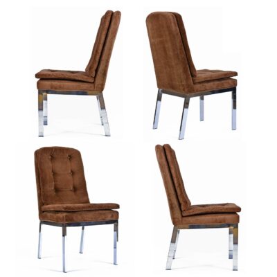 1970s velvet chrome Parsons chairs